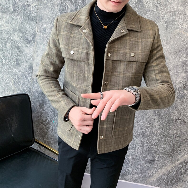 春秋款青年男士修身格子夹克P115,男装夹克,星座407-1