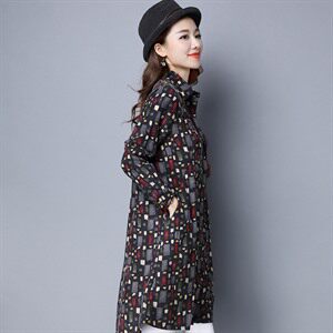 时尚印花显瘦韩版2025年冬季长袖套头加绒衬衣休闲开衫棉衬衣，女装T恤，风姿绰