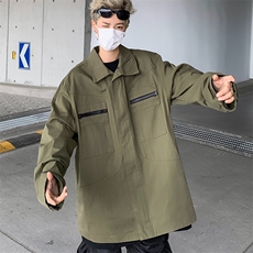 春秋美式chic外套男复古工装夹克军绿色设计感口袋棒球服潮牌，男装夹克，星座716-3