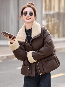 现货！PU皮羽绒服2025年冬季白鸭绒厚款通勤防风外套图片