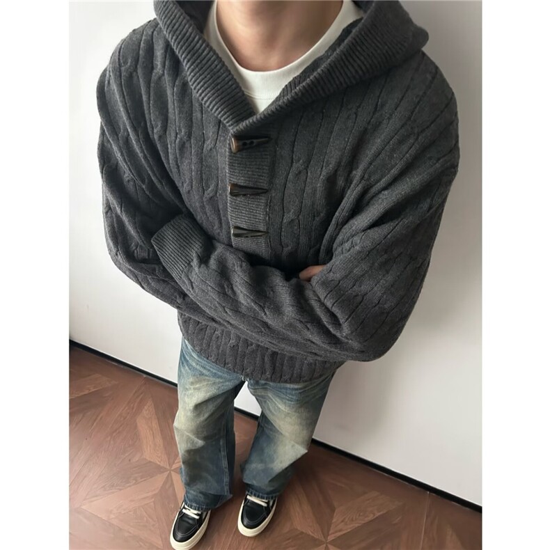 新款潮流复古扭花麻花连帽休闲针织衫秋冬季外套男士毛衣M866,男装针织衫/毛衣,星座601-1