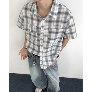 2025新款cityboy格子工装短袖衬衫宽松半袖衬衣百搭现货W8617-P32图片