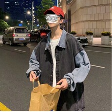 撞色拼接牛仔外套男春秋季韩版潮流宽松上衣港风日系复古休闲夹克，男装工装外套，星座1210-1