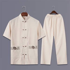 782/P60主推！老年人夏装短袖唐装套装福字民族服装爷爷太极服男图片