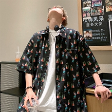 EQ412冰丝垂感短袖衬衣夏季男士沙滩旅游衬衫港风潮流P40，男装衬衫，电商C306-1