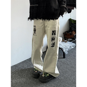 【有货】涂鸦杏色牛仔裤男款修身直筒美式vibe风裤子HT68LL-特P55图片