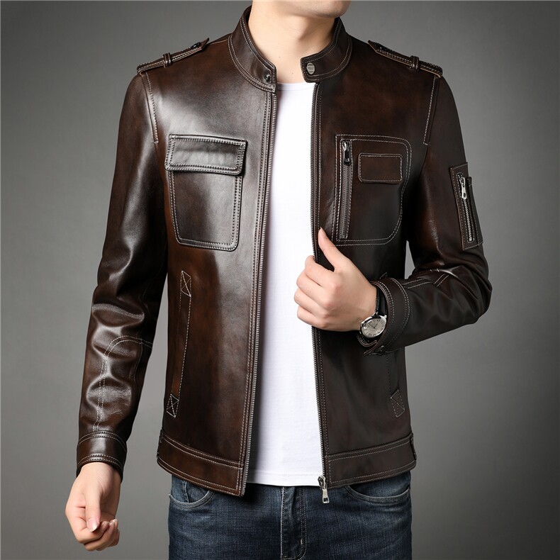 XLL2169秋冬新款海宁皮衣男士绵羊皮夹克立领P710，男装皮衣，电商B360