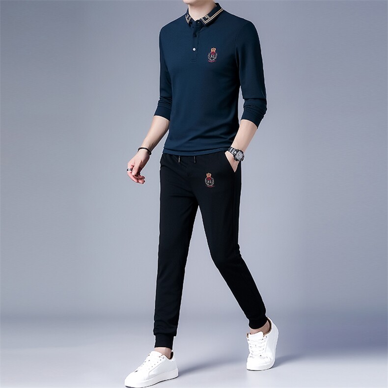 DZF-760钱塘2020-3中年男士秋季新款时尚休闲翻领简约套装P102,男装休闲套装,钱塘207-3