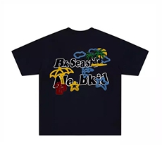 万针全刺绣工艺抖音得物高品质260克重磅纯棉双纱美式高街短袖T恤，男装T恤，电商A486