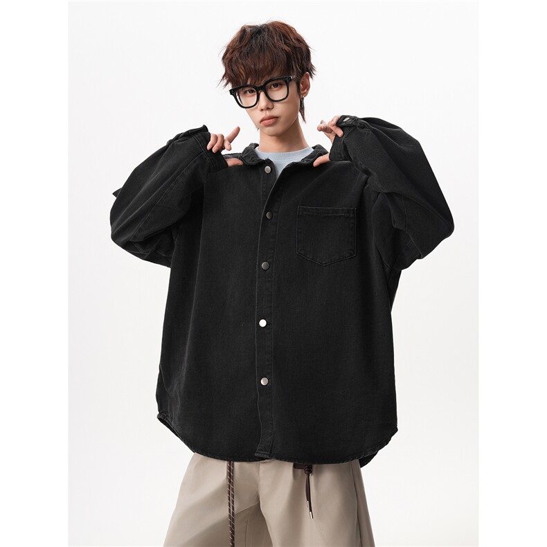 8XL-M 特大码牛仔衬衫宽松浅蓝色牛仔外套男休闲衬衫CS502P68控88图片