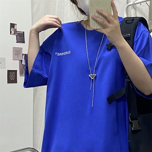 T06常年款男士休闲字母印花T恤衫外套圆领半袖五分袖TEE男女中性图片