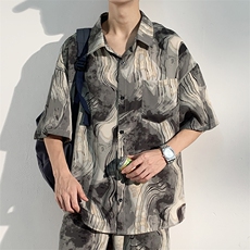 特批P25无差价夏季水墨画扎染冰丝男短袖衬衫CD892套装货号TZ082，男装衬衫，电商A001-1
