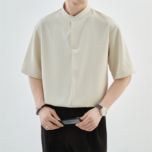 抖音夏季男士七分袖纯色冰丝衬衫男宽松衬衣A236-0855-P55图片