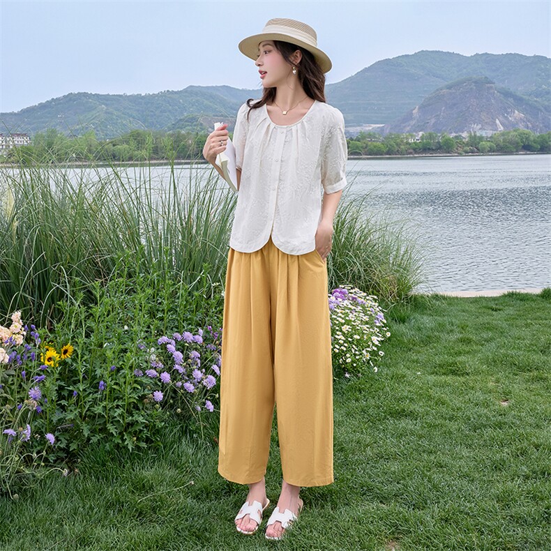 2025夏季圆领绣花衬衫女新款韩版时尚潮流百搭小个子上衣衬衣减龄,女装套装/套裙,梦懿尔