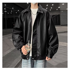 美拉德棕色皮衣外套机车服翻领复古宽松PU夹克上衣Y1023-P68网图，男装夹克，电商B245