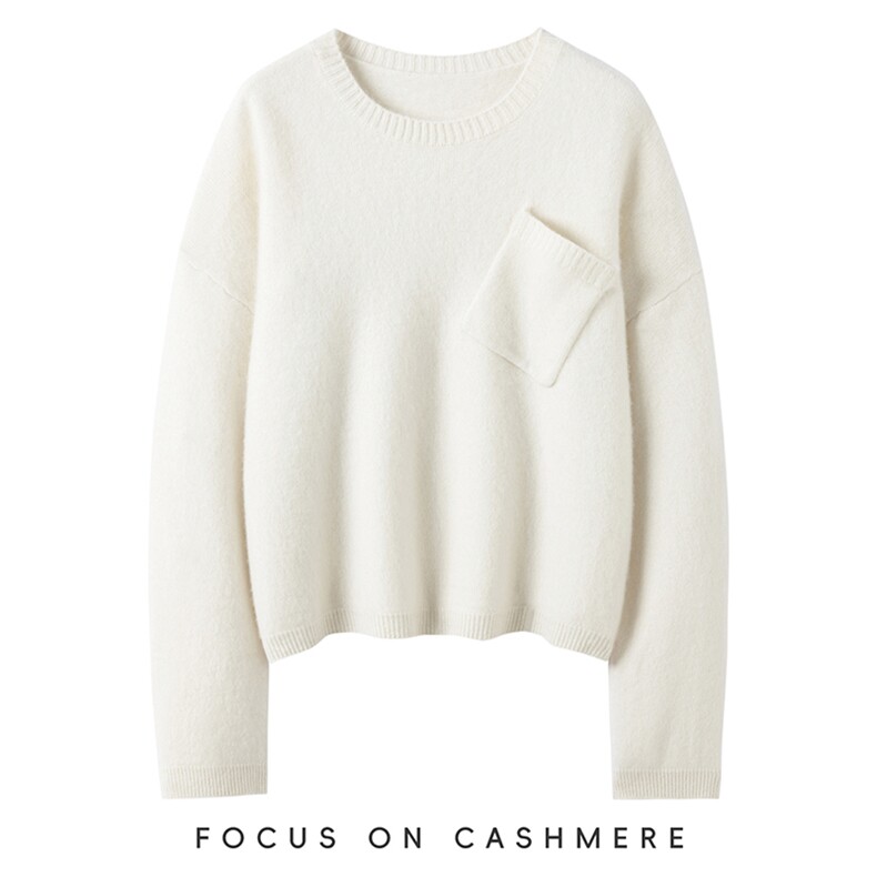 秋冬新款纯色针织斜兜套头上衣时尚百搭，女装羊绒衫，缇曼羊绒