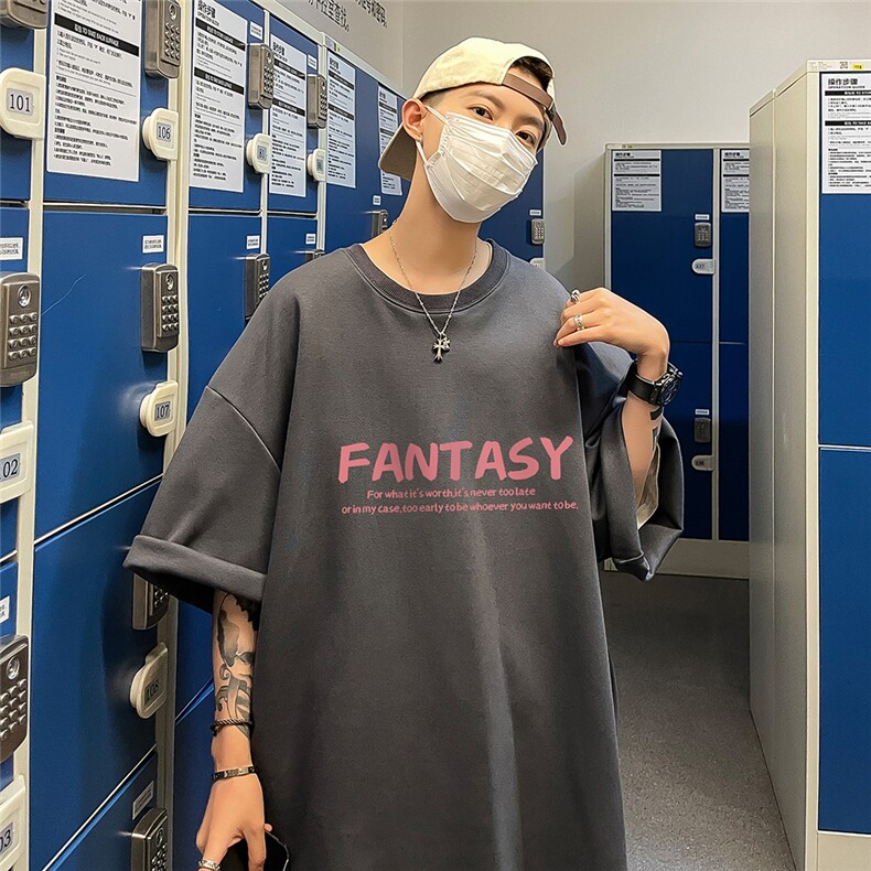 港风23夏季时尚复古百搭宽松字母印花100棉短袖T恤T6091P25控38,男装T恤,电商A268A