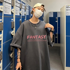 港风23夏季时尚复古百搭宽松字母印花100棉短袖T恤T6091P25控38，男装T恤，电商A268A