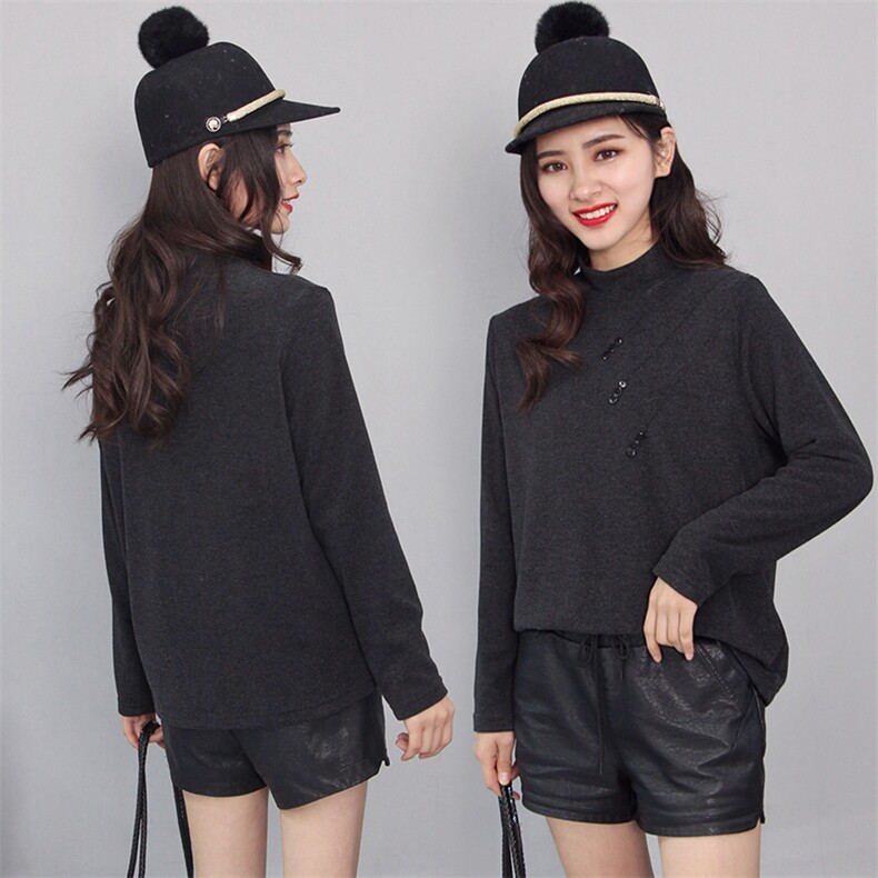 长袖舒适休闲针织立领九颗扣打底衫2020冬季新款，女装针织衫/毛衣，深水步