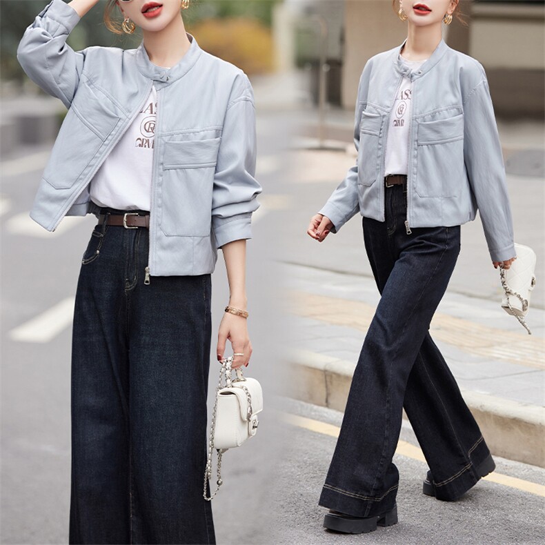 皮衣女外套短款上衣2025春秋季新款洋气显瘦小个子PU皮机车服夹克，女装皮衣，潮流依族