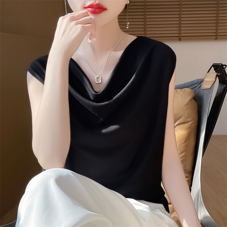 简约时尚无袖女士春季新款宽松遮肚百搭打底背心,针织衫/毛衣,绒宛羊绒