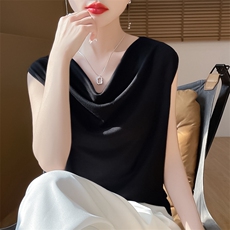 简约时尚无袖女士春季新款宽松遮肚百搭打底背心，女装针织衫/毛衣，绒宛羊绒