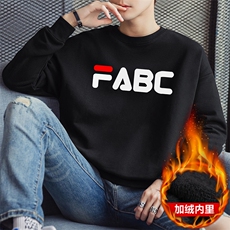 青年男生套头流行上衣秋冬加绒圆领休闲字母印花卫衣F030加绒-P19，男装卫衣，星座1816-2（原1210–2）