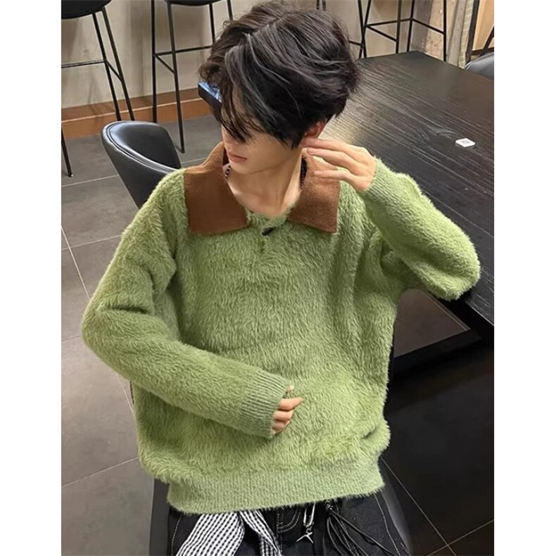 马海毛毛衣男士秋冬季宽松慵懒套头长袖针织衫上衣 M5165图片