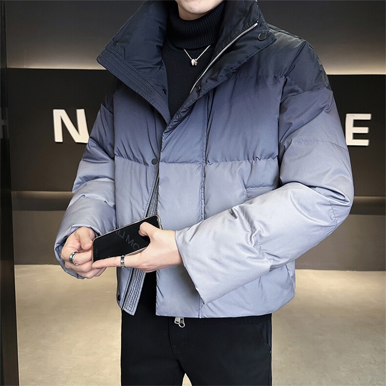 新标90绒有报告男士立领渐变色羽绒服宽松外套6732-P395,男装羽绒服,电商B328