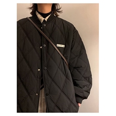 外套秋冬季菱形格绣标保暖棉衣男女ins港风情侣休闲百搭棉服潮，男装棉衣，星座506A