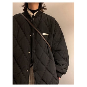 外套秋冬季菱形格绣标保暖棉衣男女ins港风情侣休闲百搭棉服潮图片