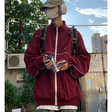 美式复古冲锋衣外套春秋季百搭高街休闲条纹vintage棒球服宽松潮，男装夹克，星座1210-1