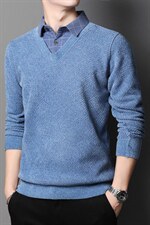 假两件毛衣男装2023新款宽松针织衫冬季加厚打底线衣TTH9856-P90,男装针织衫/毛衣,电商B212（原钱塘6029）