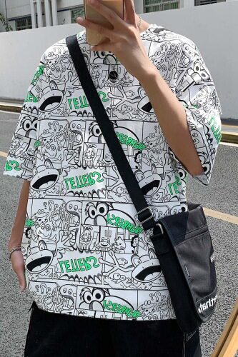 夏季港风T恤男宽松满印花中性风t恤情侣款DS-A160-1-T106-P30,男装T恤,电商C323-1