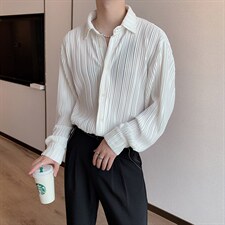 韩版网红褶皱面料轻奢小众高级设计感衬衫男痞帅衬衣潮-CS289-P58，男装衬衫，电商B267