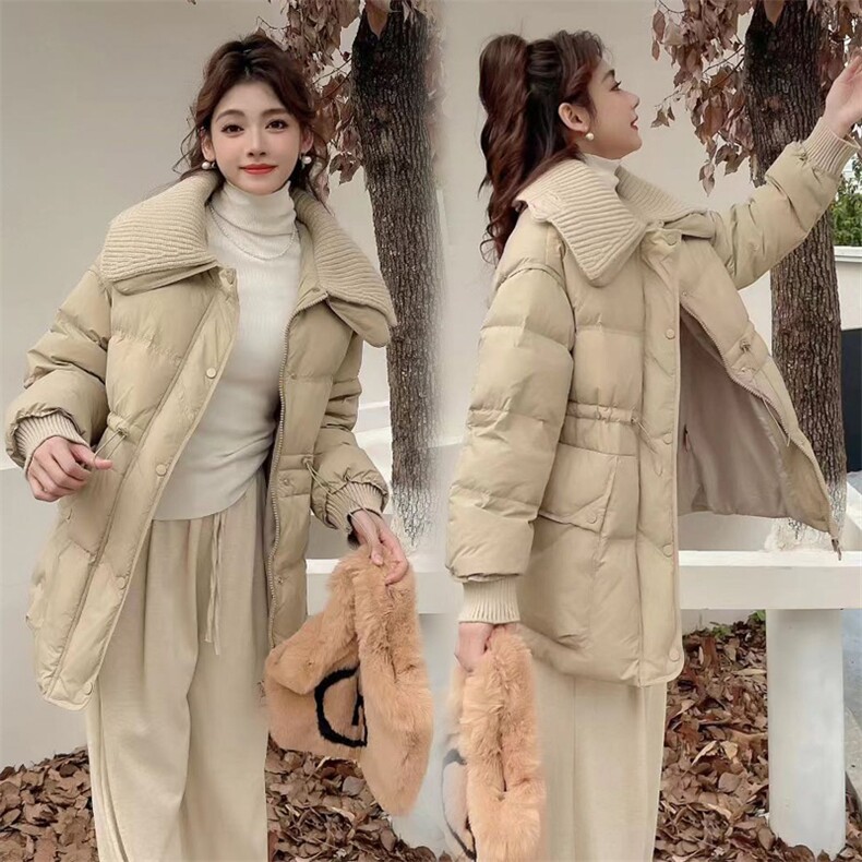 《现货新品》5色可选翻领针织大毛领抽绳白鸭绒羽绒服外套,女装羽绒服,曼琳思菲
