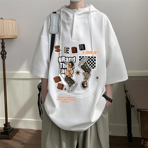 连帽短袖t恤男大码胖子带帽五分袖中袖 LD54282-P45图片