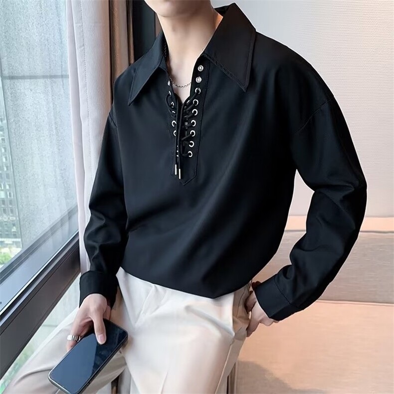 秋装个性绑带门襟设计男士宽松休闲长袖衬衫LC37P38,男装衬衫,星座1116-2