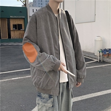 春装皮补丁拼接灯芯绒夹克男休闲外套JK18P70，男装夹克，电商C323