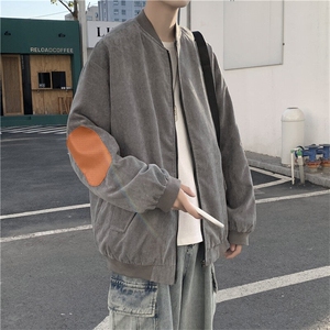 春装皮补丁拼接灯芯绒夹克男休闲外套 JK18P70图片