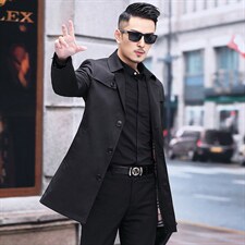 2023春秋款风衣男中长款外套中年男士商务休闲宽松时尚百搭上衣图片