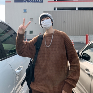 秋款男针织衫圆领套头毛衣针织衫条纹休闲鹿毛绒外套M7009 P50图片