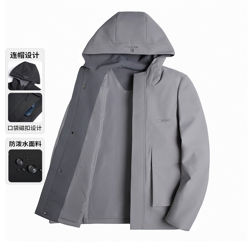 连帽夹克男士春秋季休闲拉链外套运动工装上衣服商务潮流百搭外衣,男装夹克,电商B212（原钱塘6029）