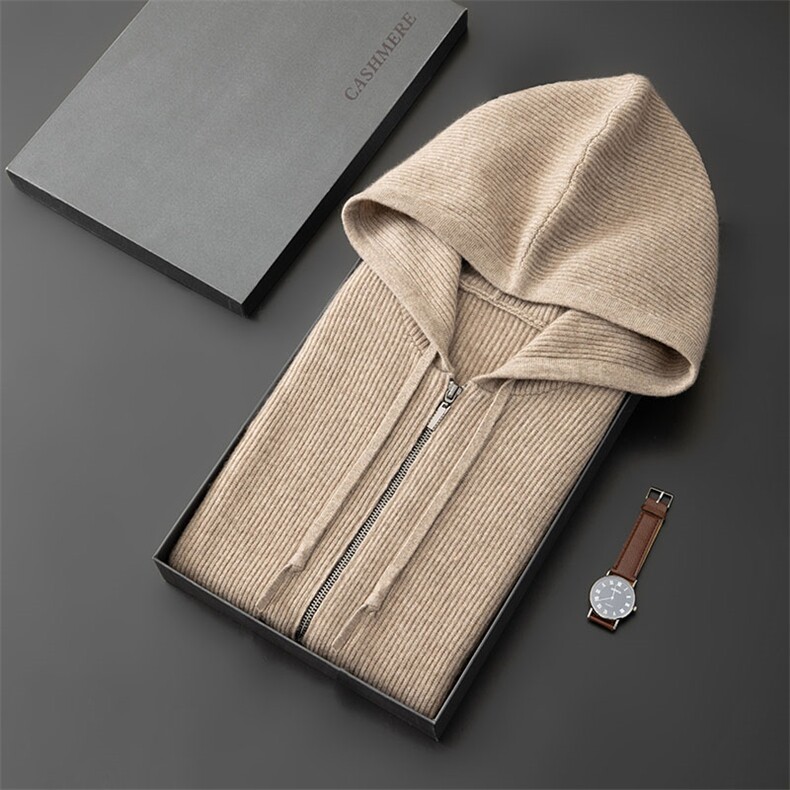 时尚男士羊绒马甲高品质保暖带帽开衫简约百搭商务休闲毛衣，男装羊绒套衫，台绒羊绒