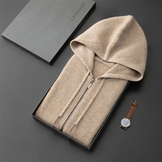 时尚男士羊绒马甲高品质保暖带帽开衫简约百搭商务休闲毛衣，男装羊绒套衫，台绒羊绒