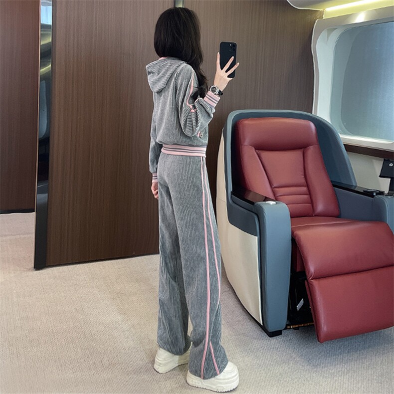 减龄时尚洋气开衫连帽卫衣阔腿裤套装,女装套装/套裙,江南