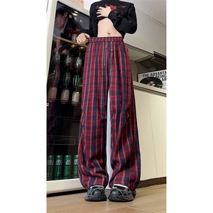 现货 自家图 美式红色格子毛呢宽松直筒阔腿休闲裤 K661-P50 控68，男装休闲裤，星座205-5