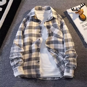 格子衬衫男士秋冬长袖韩版修身打底港风休闲情侣外套GZ812/P34,男装T恤,星座506B