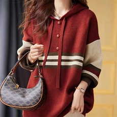欧货~加厚宽松大码洋气减龄连帽套头衫打底衫内搭毛衣，女装卫衣/绒衫，萱芳婷羊绒