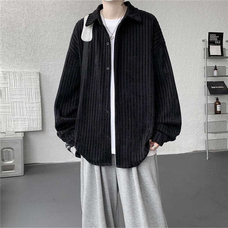 8XL-M鱼骨纹小香风衬衫男生春秋衬衣宽松慵懒垂感外套CS29009P45,男装衬衫,电商B312